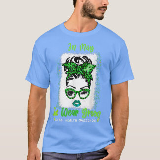 Ribbon Messy Bun Mental Health Awareness Month May T-Shirt