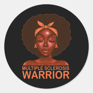 Ribbon Ms Awareness Warrior Black Afro Women Girls Classic Round Sticker