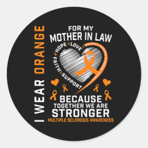 Ribbon Ms Mother In Law Multiple Sclerosis Awarene Classic Round Sticker