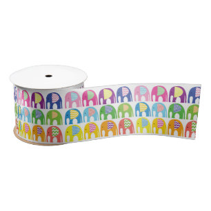 Ribbon - Multi Coloured Elephants Satin Ribbon