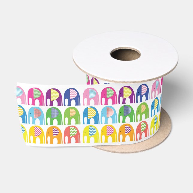 Ribbon - Multi Coloured Elephants Satin Ribbon (Spool)