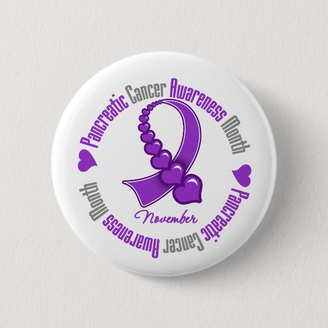 Ribbon of Hearts - Pancreatic  Cancer Awareness 6 Cm Round Badge (Front)