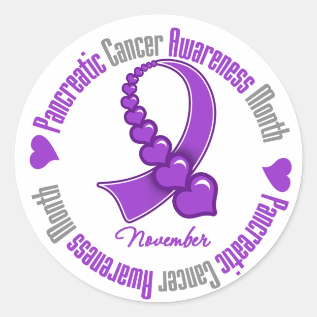 Ribbon of Hearts - Pancreatic  Cancer Awareness Classic Round Sticker (Front)