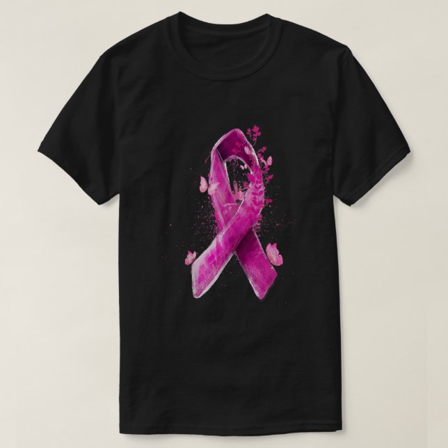 Ribbon Pink Butterfly Breast Cancer Awareness  T-Shirt (Design Front)