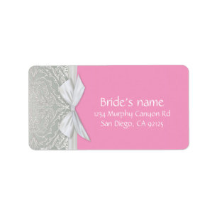 Ribbon Pink/Silver Lace Damask Address Label