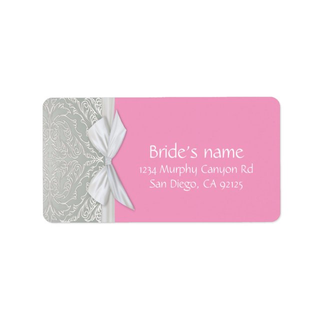 Ribbon Pink/Silver Lace Damask Address Label (Front)