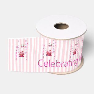 Ribbon Pink & White Stripe Birthday Grosgrain Ribbon