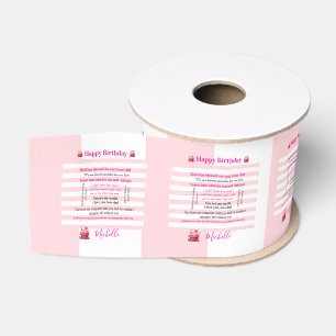 Ribbon Pink & White Stripe Happy Birthday Grosgrain Ribbon