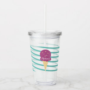 Ribbon Purple Ice-cream Stripes Monogram Acrylic Tumbler