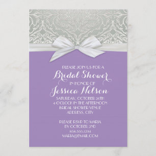Ribbon Purple/Silver Lace Damask Bridal Shower Invitation