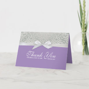 Ribbon Purple/Silver Lace Damask Thank you card