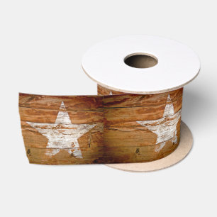 Ribbon Rustic WoodGrain Primitive White Paint Star Satin Ribbon