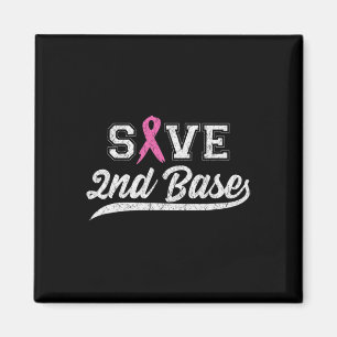 Ribbon Save Second Base Breast Cancer Awareness Vi Magnet