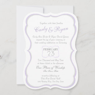 Ribbon Scallop Lavender and Silver Stripes Invitation