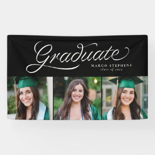 Ribbon script graduate trendy three photo grad banner