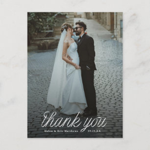 Ribbon Script Minimalist Wedding Photo Postcard