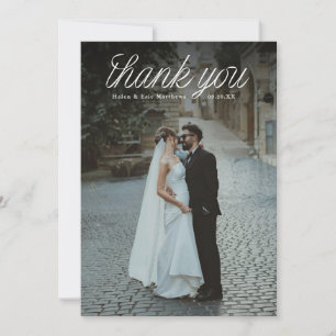 Ribbon Script Top Minimalist Wedding Photo  Thank You Card