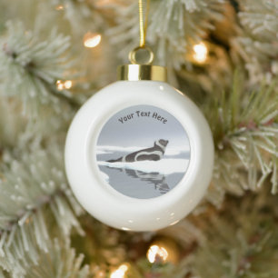 Ribbon Seal On Ice Ceramic Ball Christmas Ornament
