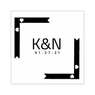 Ribbon Square Heart Initial Logo Wedding Stamp