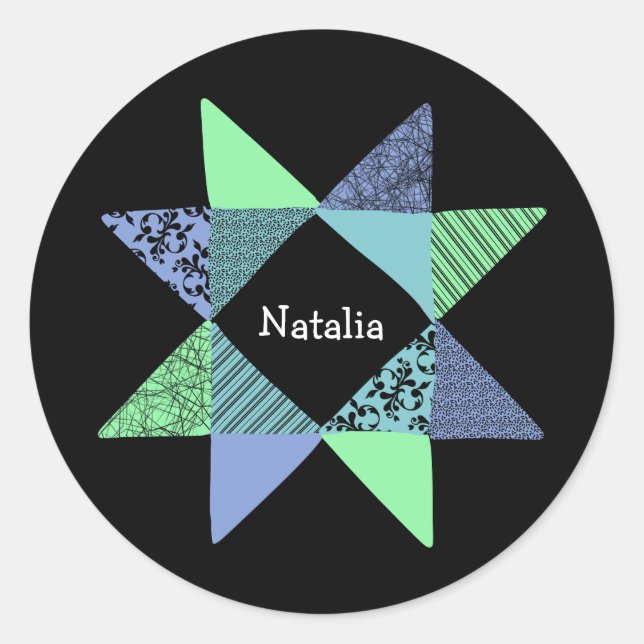 Ribbon Star Quilt Patchwork Block Classic Round Sticker (Front)