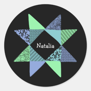 Ribbon Star Quilt Patchwork Block Classic Round Sticker