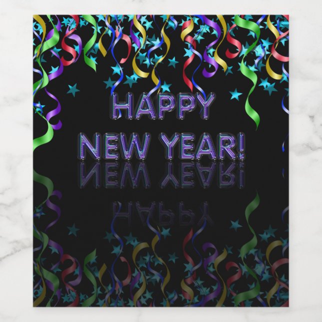 Ribbon Streamers | Happy New Year! | Wine Label (Single Label)