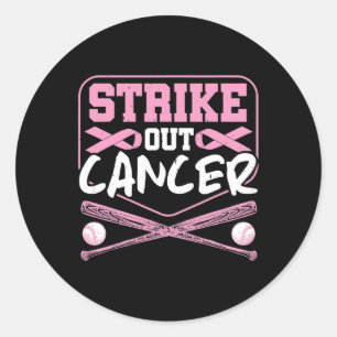 Ribbon Strike Out Cancer Baseball  Classic Round Sticker
