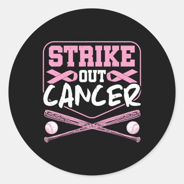Ribbon Strike Out Cancer Baseball  Classic Round Sticker (Front)