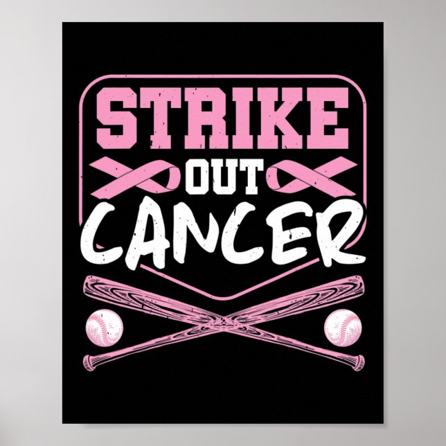 Ribbon Strike Out Cancer Baseball  Poster (Front)