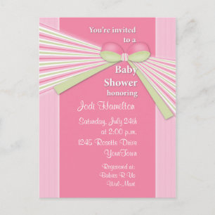 Ribbon & Stripes Baby Shower Invitation Postcard