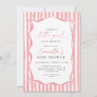 Ribbon Sweet Little Girl Coquette Bow Baby Shower Invitation