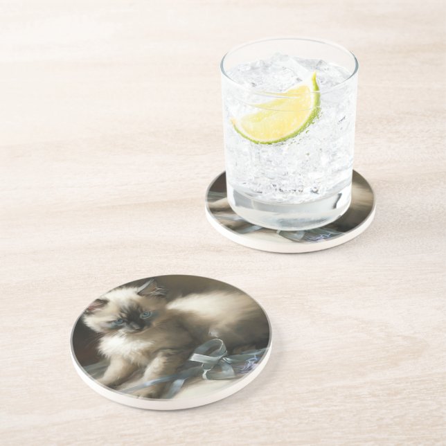 Ribbon Tangle Siamese Kitten Coaster (Side)