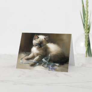 Ribbon Tangle Siamese Kitten Greeting Card