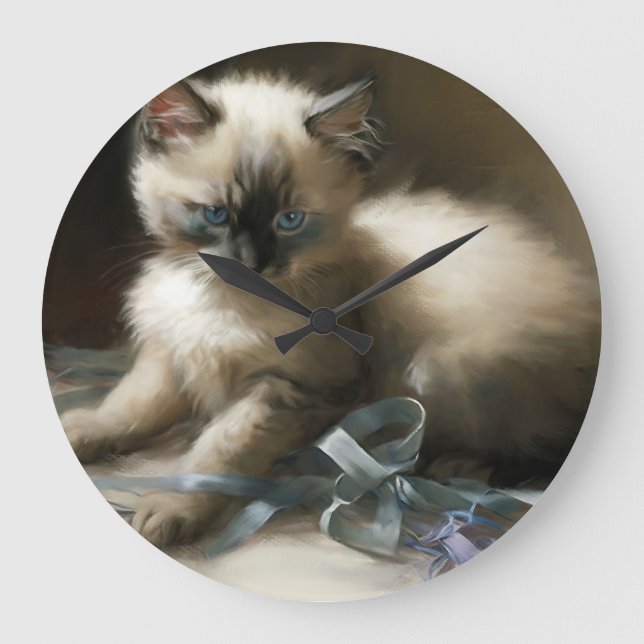 Ribbon Tangle Siamese Kitten Large Clock (Front)