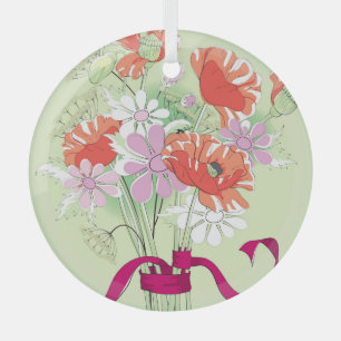 Ribbon-Tied Poppies: Daisy Bouquet. Glass Tree Decoration