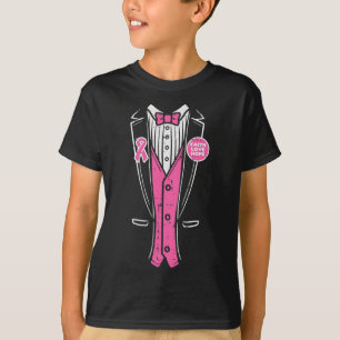 Ribbon Tuxedo Breast Cancer Awareness Men Boys T-Shirt