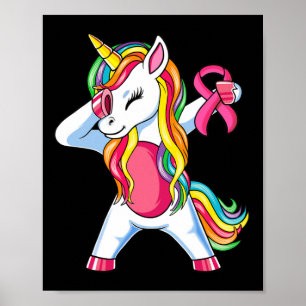 Ribbon Unicorn Breast Cancer Awareness Girls Toddl Poster