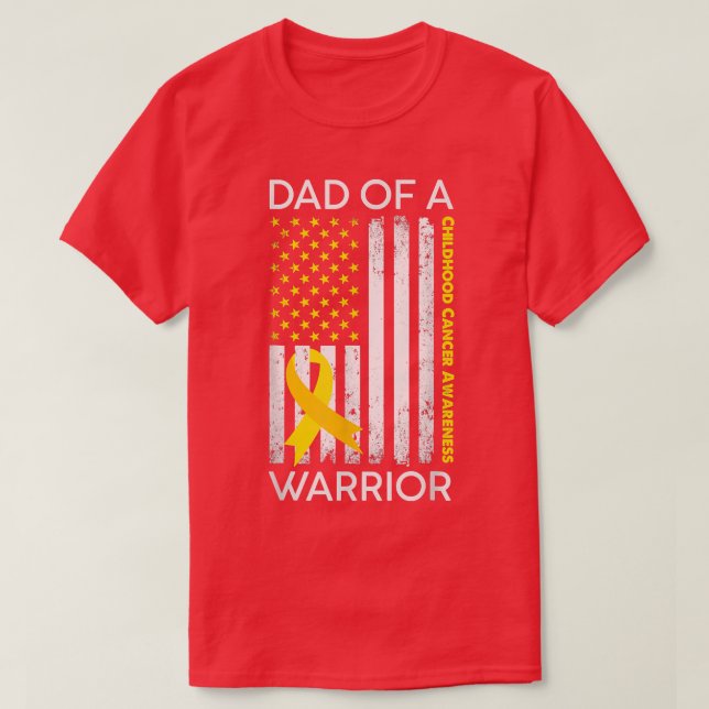 Ribbon USA Flag Dad Of A Warrior Childhood Cancer  T-Shirt (Design Front)