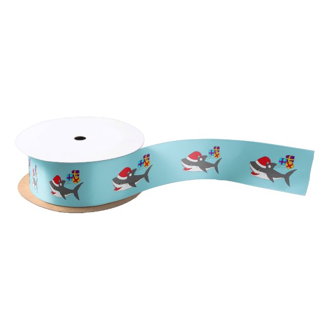 Ribbon with a cute Holiday shark Satin Ribbon (Spool)