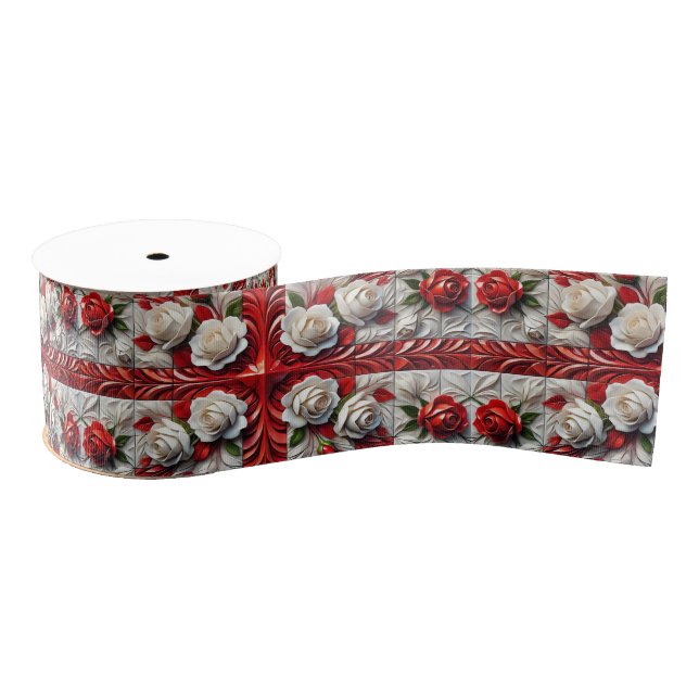 Ribbon with English Roses Design Grosgrain Ribbon (Spool)