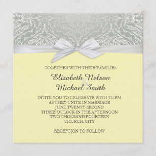 Ribbon Yellow/Silver Lace Damask Wedding Invite