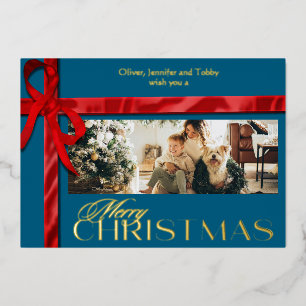 Ribboned Elegant Christmas Gold Foil Holiday Card