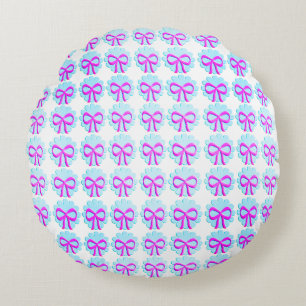 Ribbons and Blooms Round Pillow, Large 16" Cushion