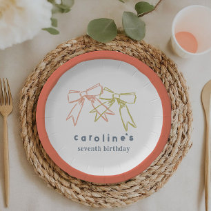 Ribbons and Bows Personalised Girls Birthday Party Paper Plate