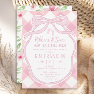 Ribbons and Bows Pink Gingham Girl Baby Shower Invitation