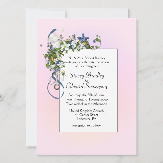 Ribbons and Starfish Bubbles Pink Invitation (Front)