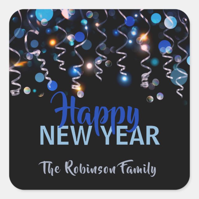 Ribbons Bokeh Lights New Year Party Celebration Square Sticker (Front)