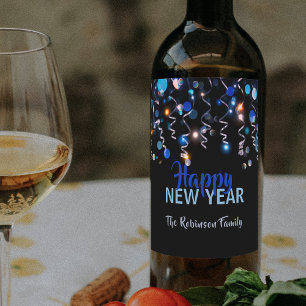Ribbons Bokeh Lights New Year Party Celebration Wine Label
