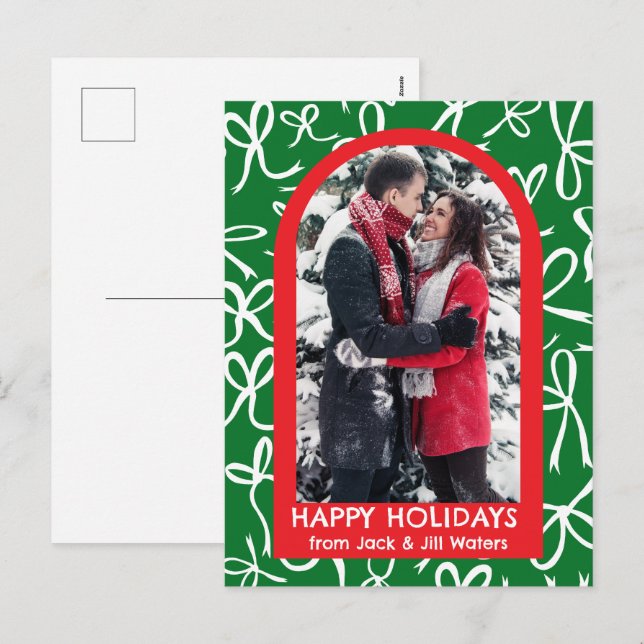 Ribbons Bows Christmas CUSTOM PHOTO Arch Holiday Postcard (Front/Back)