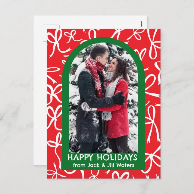Ribbons Bows Christmas CUSTOM PHOTO Arch Holiday Postcard (Front/Back)